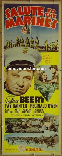 a789 SALUTE TO THE MARINES insert movie poster '43 Wallace Beery