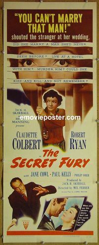 a803 SECRET FURY insert movie poster '50 Colbert, Robert Ryan