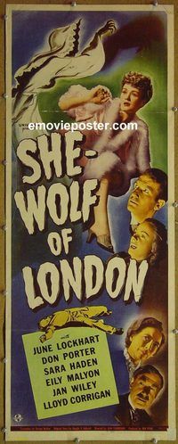 a830 SHE-WOLF OF LONDON insert movie poster '46 Universal horror!