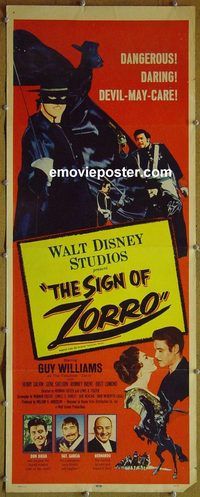 a840 SIGN OF ZORRO insert movie poster '60 Walt Disney