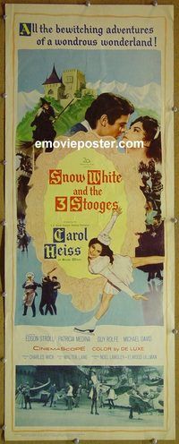 a851 SNOW WHITE & THE 3 STOOGES insert movie poster '61