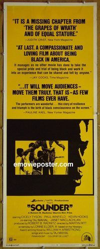 a863 SOUNDER insert movie poster '72 Tyson, Winfield, Hooks