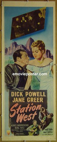 a884 STATION WEST insert movie poster '48 Dick Powell, Jane Greer