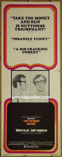 a919 TAKE THE MONEY & RUN insert movie poster '69 Woody Allen