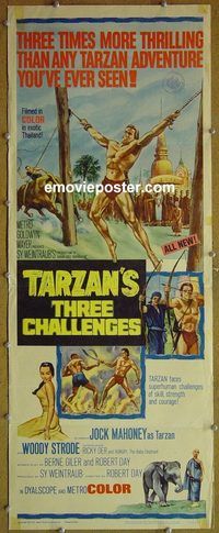 a933 TARZAN'S THREE CHALLENGES insert movie poster '63 Mahoney