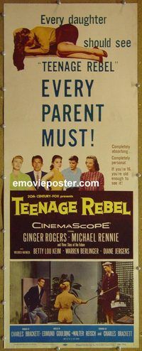 a938 TEENAGE REBEL insert movie poster '56 Ginger Rogers, Rennie