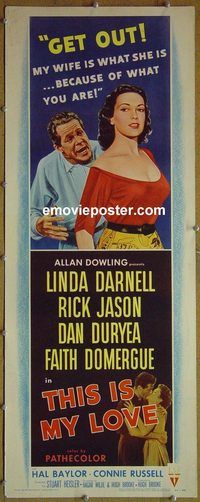 a958 THIS IS MY LOVE insert movie poster '54 Linda Darnell