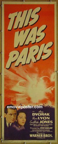 a961 THIS WAS PARIS insert movie poster '42 Ann Dvorak, Ben Lyon