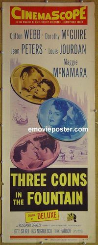 a964 THREE COINS IN THE FOUNTAIN insert movie poster '54 Clifton Webb