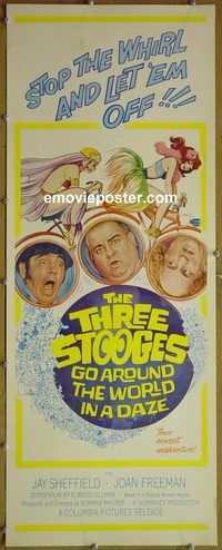 a966 THREE STOOGES GO AROUND THE WORLD IN A DAZE insert movie poster '63