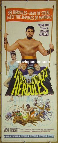 a967 THREE STOOGES MEET HERCULES insert movie poster '61 Moe, Larry