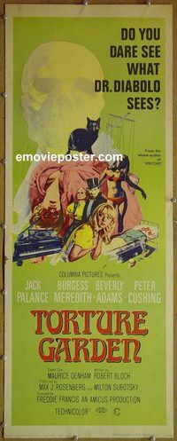 a986 TORTURE GARDEN insert movie poster '67 Robert Bloch, Palance
