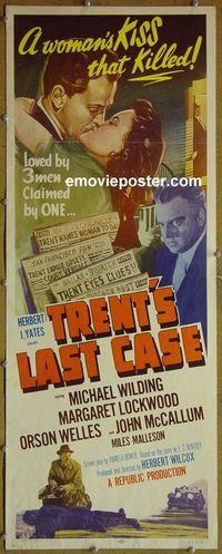 a993 TRENT'S LAST CASE insert movie poster '53 Orson Welles, Lockwood