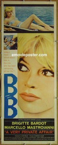 b022 VERY PRIVATE AFFAIR insert movie poster '62 Brigitte Bardot