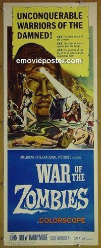 b035 WAR OF THE ZOMBIES insert movie poster '65 AIP Barrymore