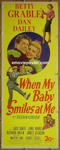 b051 WHEN MY BABY SMILES AT ME insert movie poster '48 Betty Grable