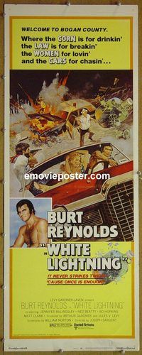 b058 WHITE LIGHTNING insert movie poster '73 Burt Reynolds