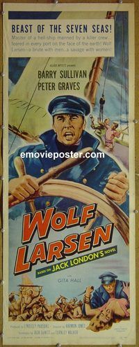 b070 WOLF LARSEN insert movie poster '58 Jack London