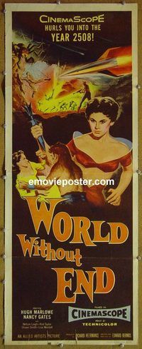 b077 WORLD WITHOUT END insert movie poster '56 Marlowe, sci-fi!