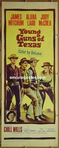 b088 YOUNG GUNS OF TEXAS insert movie poster '63 Mitchum, Ladd