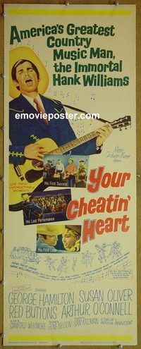 b090 YOUR CHEATIN' HEART insert movie poster '64 Hank Williams bio
