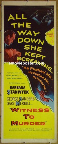 b068 WITNESS TO MURDER insert movie poster '54 Stanwyck, film noir