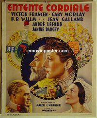 c523 ENTENTE CORDIALE rare pre-WW2 Belgian movie poster '39 Gaby Morlay