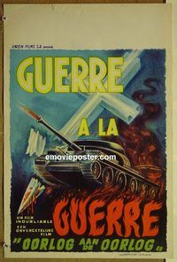 c540 GUERRE A LA GUERRE Belgian movie poster '50s WW2 tank art!