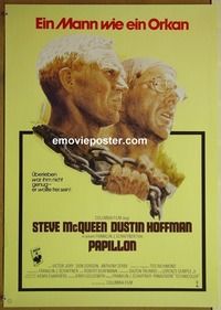 c413 PAPILLON German movie poster R80s Steve McQueen, Dustin Hoffman