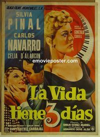 c296 LIFE HAS 3 DAYS Mexican movie poster '55 Silvia Pinal, Navarro