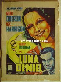c300 OVER THE MOON Mexican movie poster '39 Merle Oberon, Vargas art!