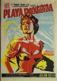 c301 PROHIBIDA export Mexican poster R60s cool silkscreen art of sexy Rossana Podesta!