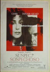c277 SUSPECT Spanish movie poster '87 Cher, Dennis Quaid