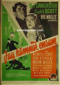 c240 I WALK ALONE Swedish movie poster '48 Burt Lancaster, Rohman art