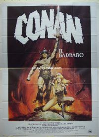 d317 CONAN THE BARBARIAN Italian two-panel movie poster '82 Schwarzenegger