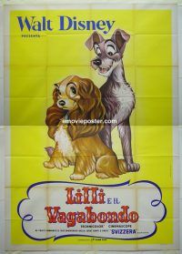 d324 LADY & THE TRAMP Italian two-panel movie poster '55 Walt Disney