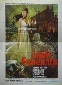d325 LADY FRANKENSTEIN Italian two-panel movie poster '72 cool sexy image!