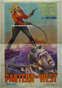 d329 OKLAHOMA WOMAN Italian two-panel movie poster '61 western bad girl!