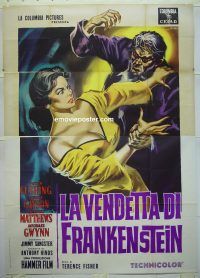 d334 REVENGE OF FRANKENSTEIN Italian two-panel movie poster '58 Peter Cushing