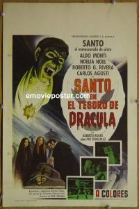 d223 SANTO EN EL TESORO DE DRACULA Mexican window card movie poster '69 wrestler!