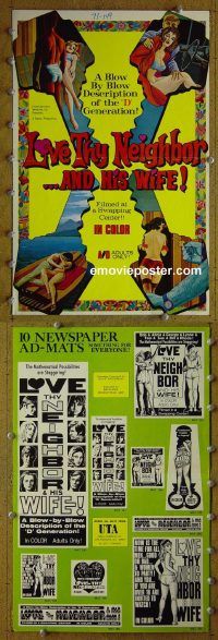 d508 LOVE THY NEIGHBOR & HIS WIFE movie pressbook '70 wife-swapping!