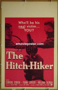 d071 HITCH-HIKER window card movie poster '53 Edmund O'Brien, Ida Lupino