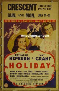 d072 HOLIDAY window card movie poster '38 Katharine Hepburn, Cary Grant