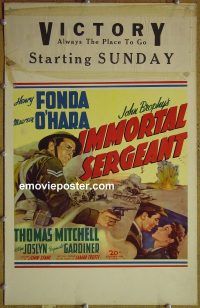 d080 IMMORTAL SERGEANT window card movie poster '43 Henry Fonda, O'Hara