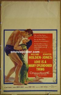d092 LOVE IS A MANY-SPLENDORED THING window card movie poster '55 Holden