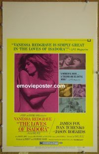 d093 LOVES OF ISADORA window card movie poster '69 Vanessa Redgrave