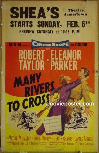 d098 MANY RIVERS TO CROSS window card movie poster '55 Taylor