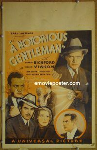 d115 NOTORIOUS GENTLEMAN window card movie poster '35 Charles Bickford