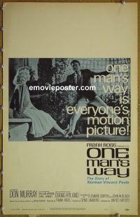 d118 ONE MAN'S WAY window card movie poster '64 Don Murray, N.V. Peale bio!