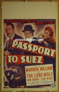 d125 PASSPORT TO SUEZ window card movie poster '43 William as The Lone Wolf!